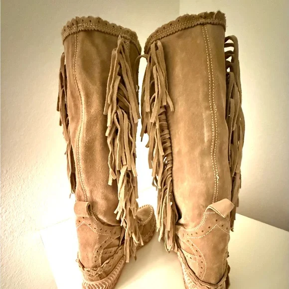 El Vaquero Italy NWB Drifter mid height version Fringed Suede Mocassin boots - Picture 4 of 14